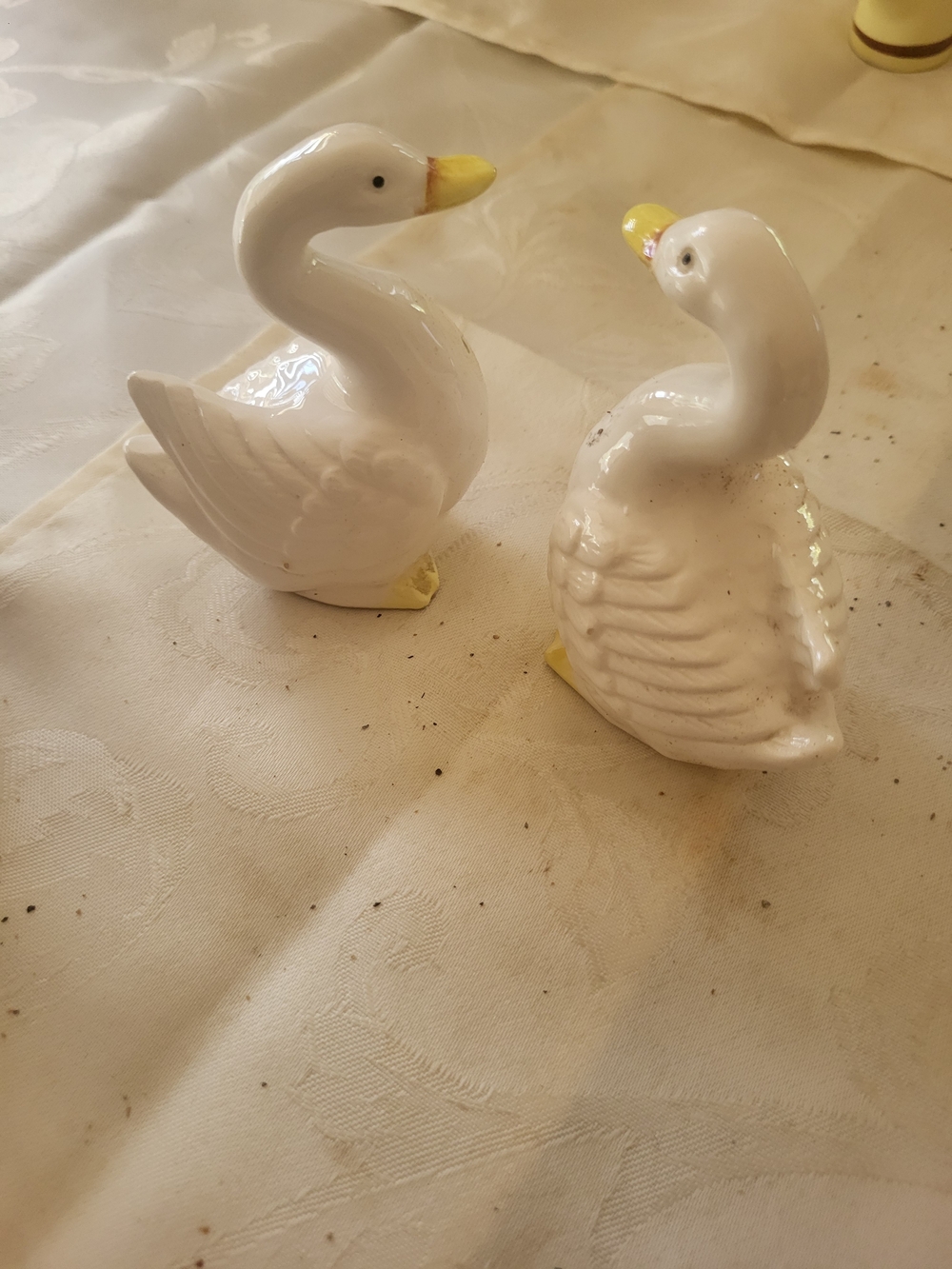 Vintage Goose Salt and Pepper Shakers with yellow Bills and Stoppers